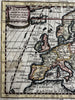 Europe continent huge Iceland 1759 Charming miniature engraved map hand color