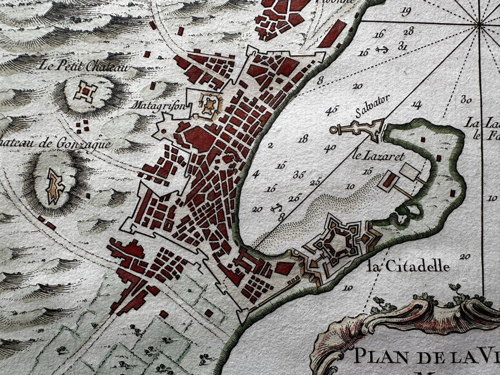 Messina Sicily Italy city plan italia 1760s Bellin coastal map lovely hand color