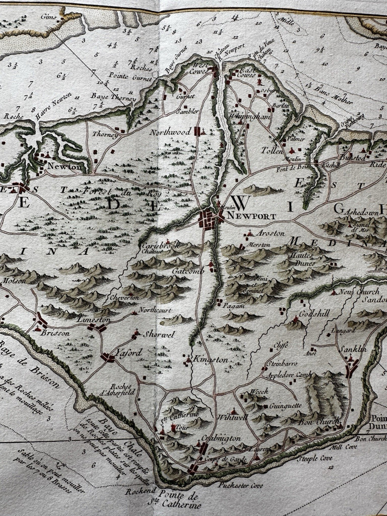 Isle of Wight England 1760s Bellin coastal hand color island map