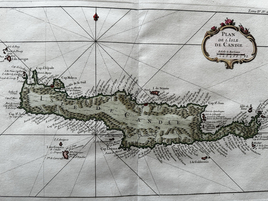 Crete Candia Greece Mediterranean 1760s Bellin coastal hand color island map