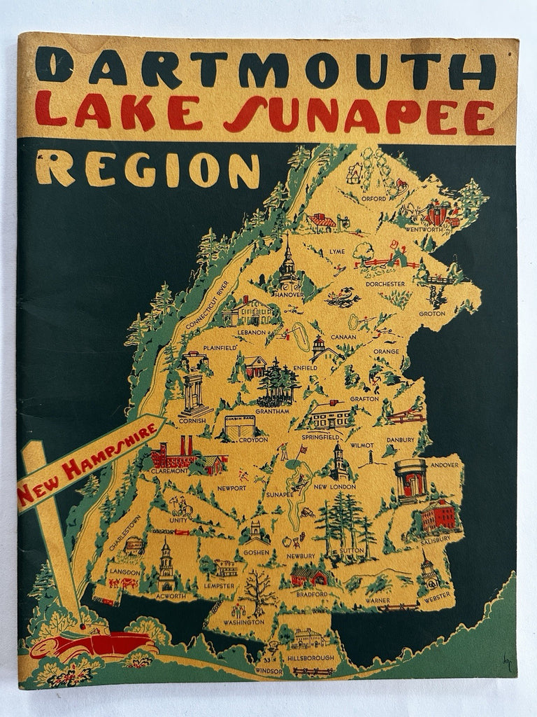 Dartmouth NH Lake Sunapee Region c.1940’s cartoon pictorial map cover scarce