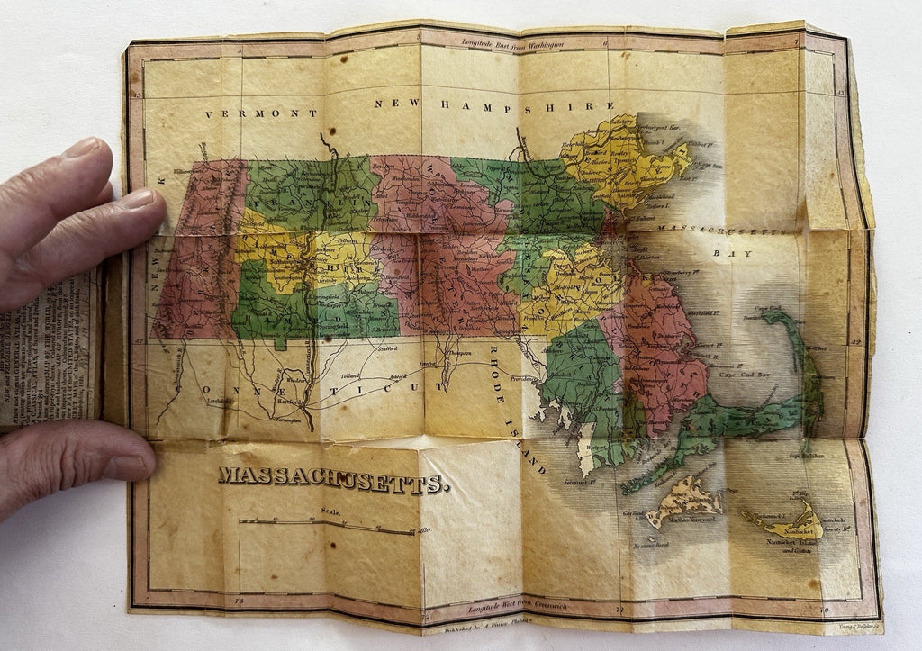 Massachusetts state pocket map 1828 rare miniature Finley