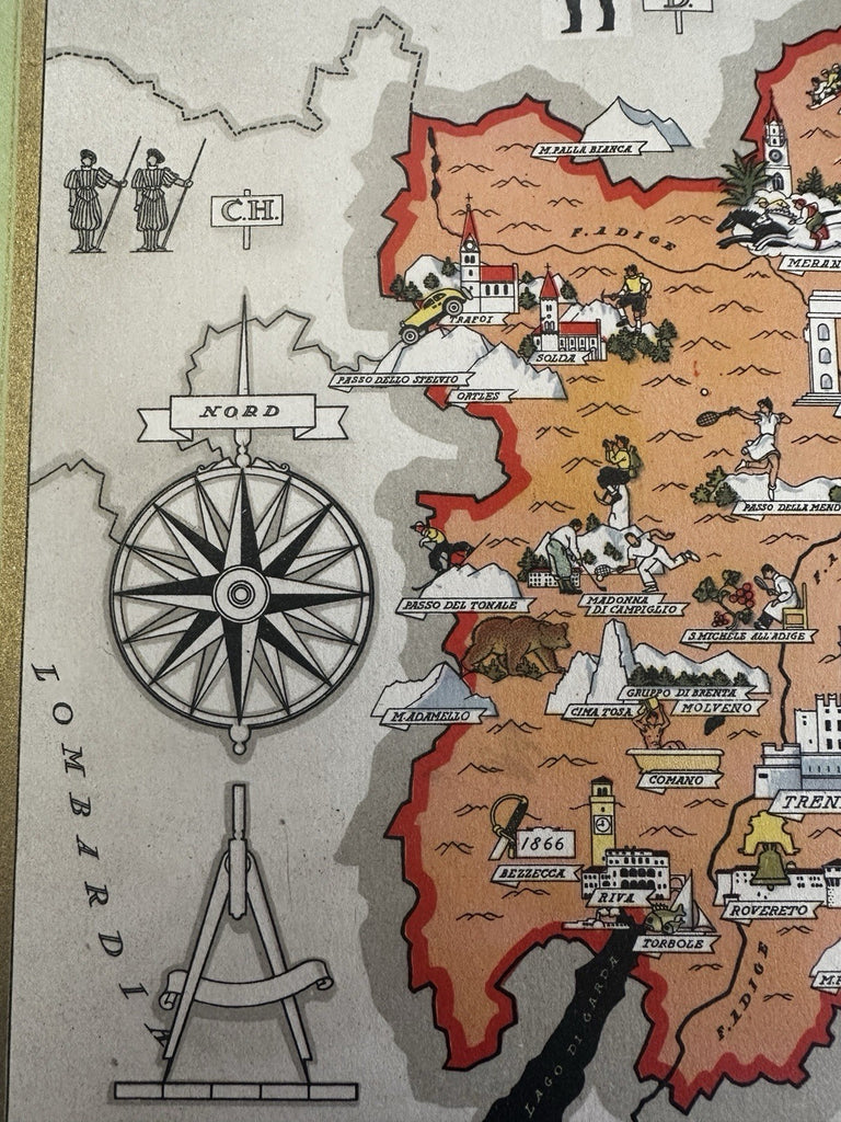 Venezia Tridentina Italia Italy 1941 charming color cartoon map Nicouline art