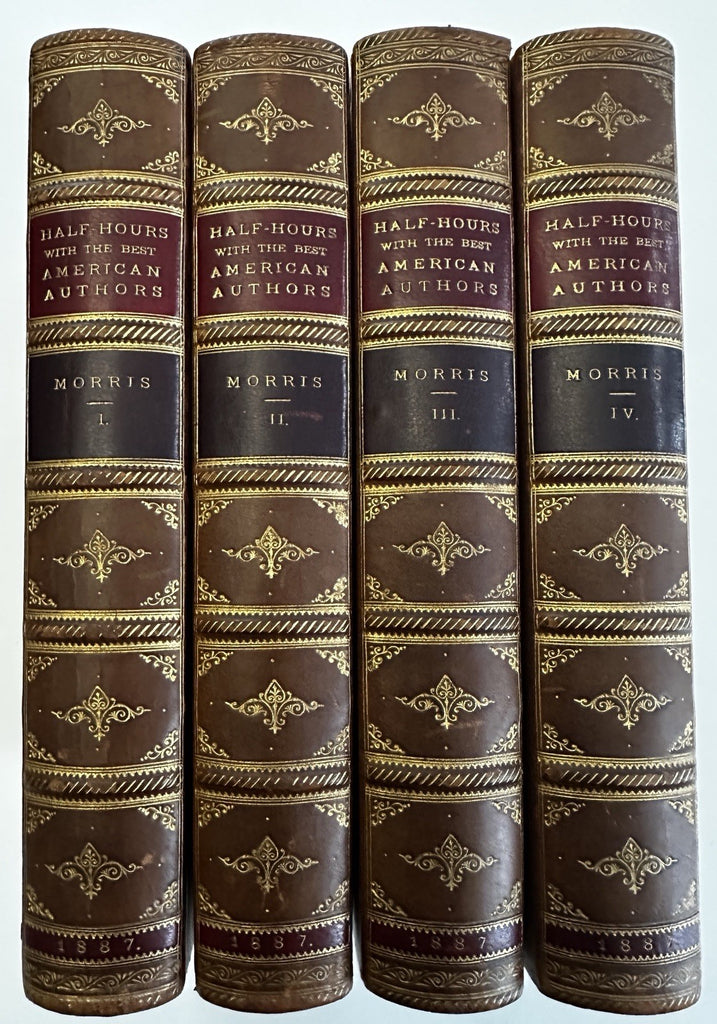 American Authors Works 1887 fine 4 vol leather set engravings great highlights