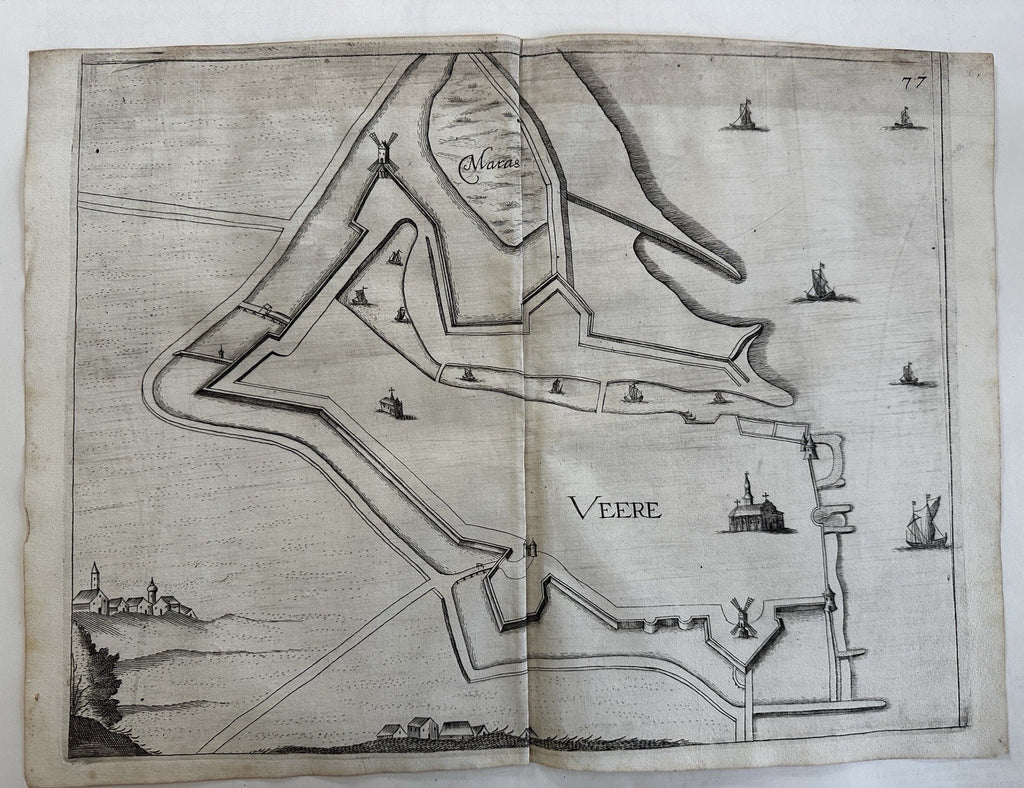 Veere city plan Holland Netherlands 1673 Priorato scarce engraved folio map