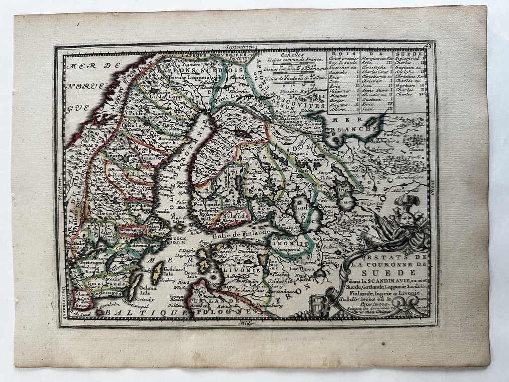 Sweden Finland Livonia Muscovie 1719 Chiquet attractive engraved antique map