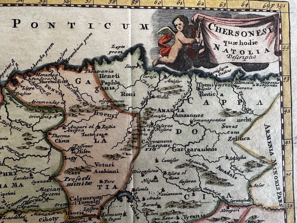 Turkey Natolia Cyprus 1711 cherub vignette attractive hand color antique map