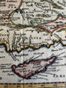 Turkey Natolia Cyprus 1711 cherub vignette attractive hand color antique map