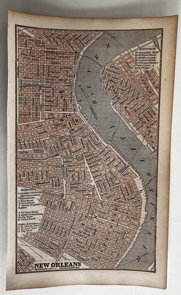 New Orleans city plan rare 1853 Ensign charming miniature hand color map