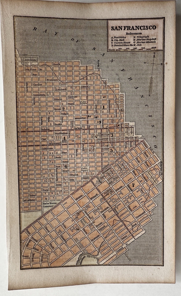 San Francisco city plan rare 1853 Ensign charming miniature hand color map