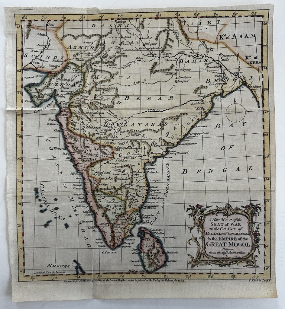 India Hindoostan Great Mogol Empire seat of war 1799 map hand colored