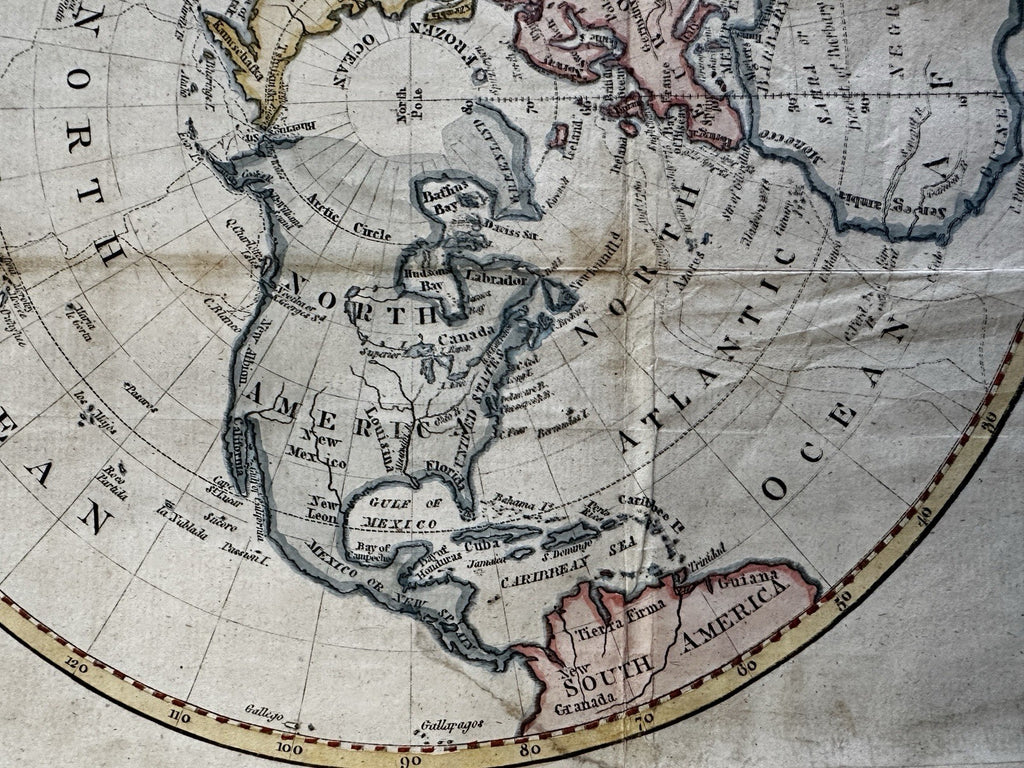 Northern Hemisphere North Pole America Russia Africa Europe c.1780s map Kincaid