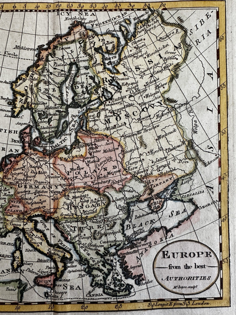 Europe continent huge Poland c.1799 McIntyre attractive engraved hand color map