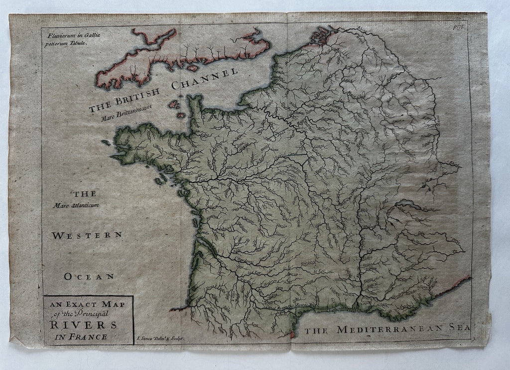 Rivers of France c.1710-20 Senex lovely engraved hand colored thematic map