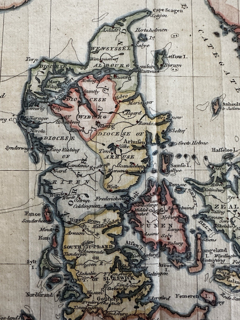 Denmark Zealand Sleswick 1782 Bayly scarce engraved hand colored map