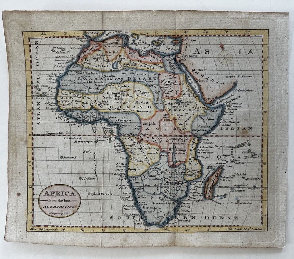 African continent map man-eaters cannibals Nile source c.1790’s hand colored map