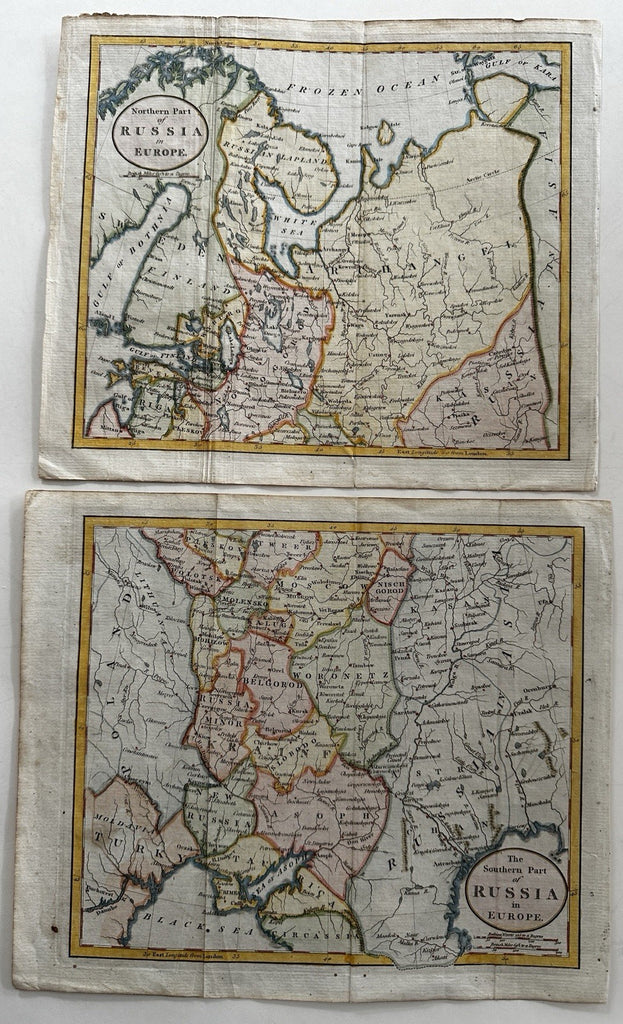 Russia in Europe 1802 northern & southern parts x 2 engraved hand color maps lot