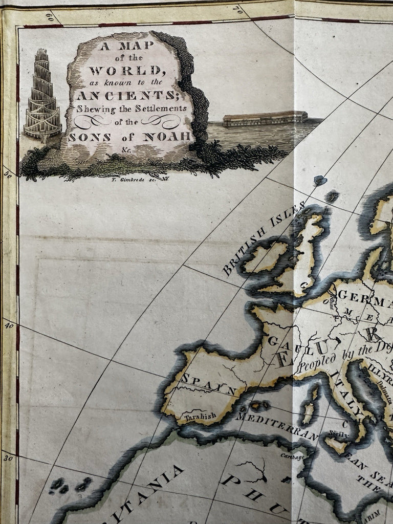Ancient world Sons of Noah settlements 1813 Scarce Etheridge decorative map