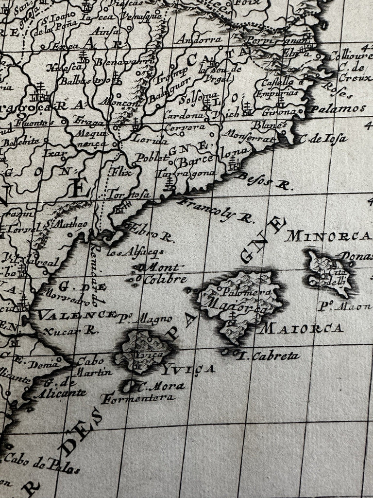 Spain & Portugal 1699 Sanson antique engraved map cartouche title d'Winter