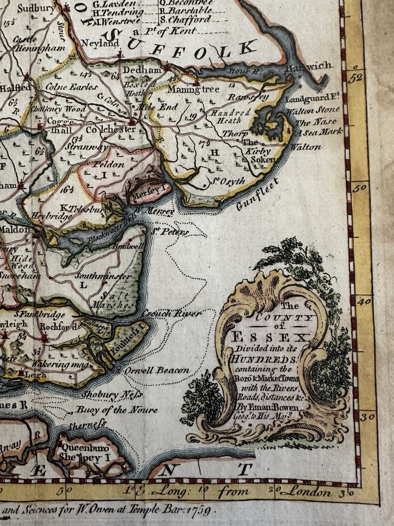 England U.K. Essex county 1759 Bowen scarce decorative periodical map hc
