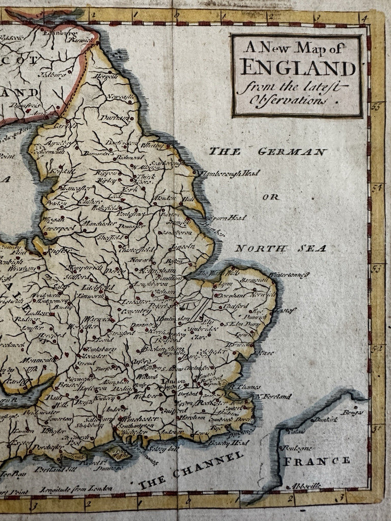 England U.K. 1744 by John Senex scarce engraved hand colored miniature map