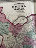 China Japan Canton Hong Kong inset 1870 Johnson large hand colored map