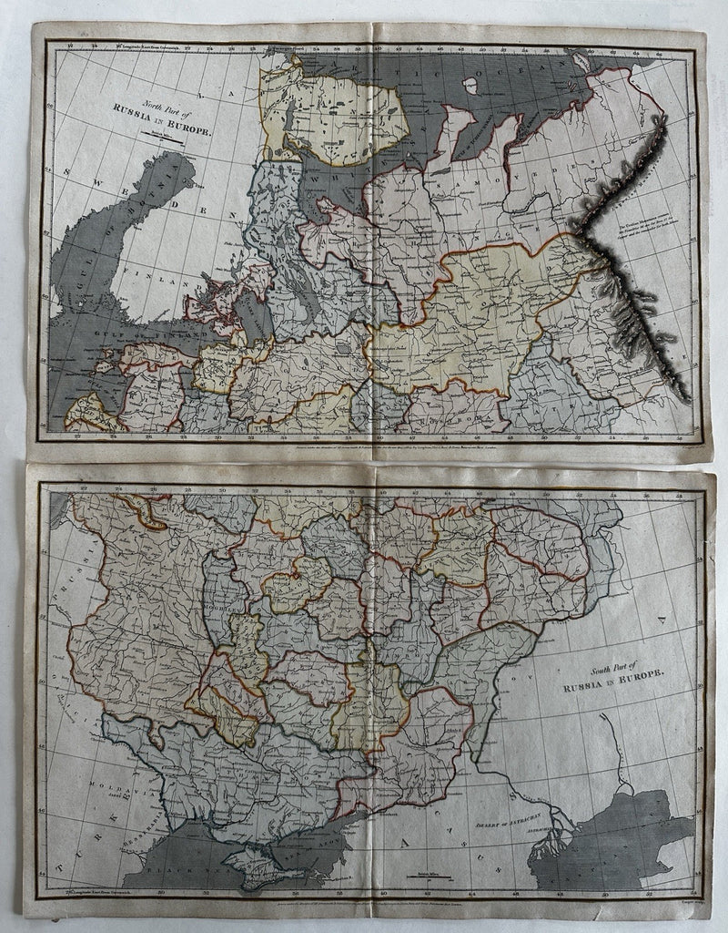 Russia in Europe two sheets 1809 Arrowsmith hand colored map pair Riga Black Sea