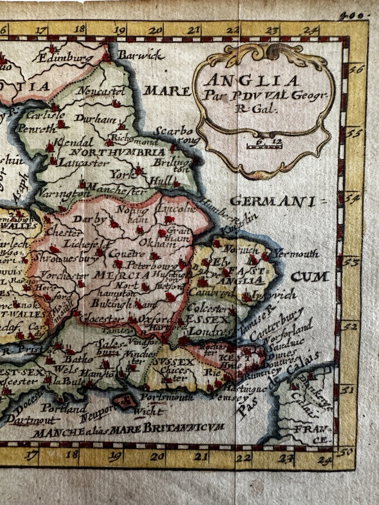 England U.K. British Isles 1681 Du Val rare miniature hand color map