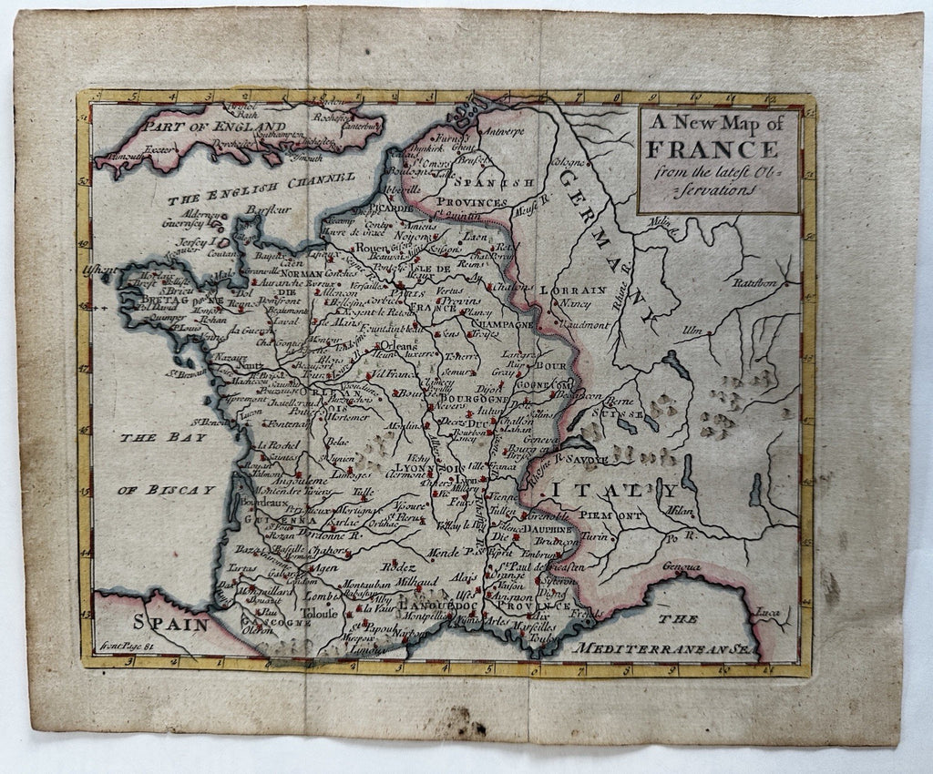 France 1744 Senex hand colored miniature map Europe in mid 18th century