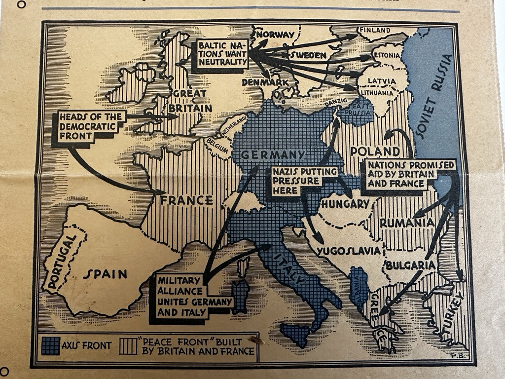 WWII Europe Poland invaded 1939 rare newspaper German Invasion map Axis front