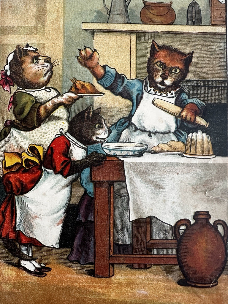 Miss Mouser’s Cat Tea party c1860’s McLoughlin chromolithography juvenile book