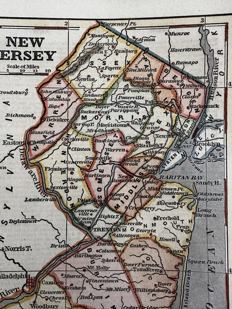 New Jersey state 1853 Ensign charming miniature hand colored map giftable