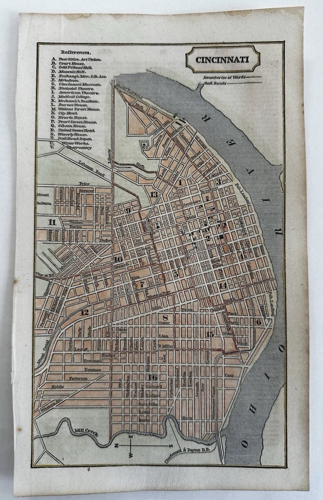 Cincinnati Ohio city plan 1853 Ensign charming miniature hand colored gift map