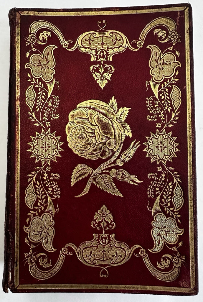 Decorative publisher’s gift book 1850 red ornate gilt leather Moss Rose engrvngs