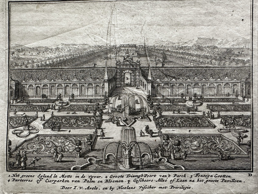 Versailles France garden birds-eye c.1670’s N. Visscher scarce engraved print