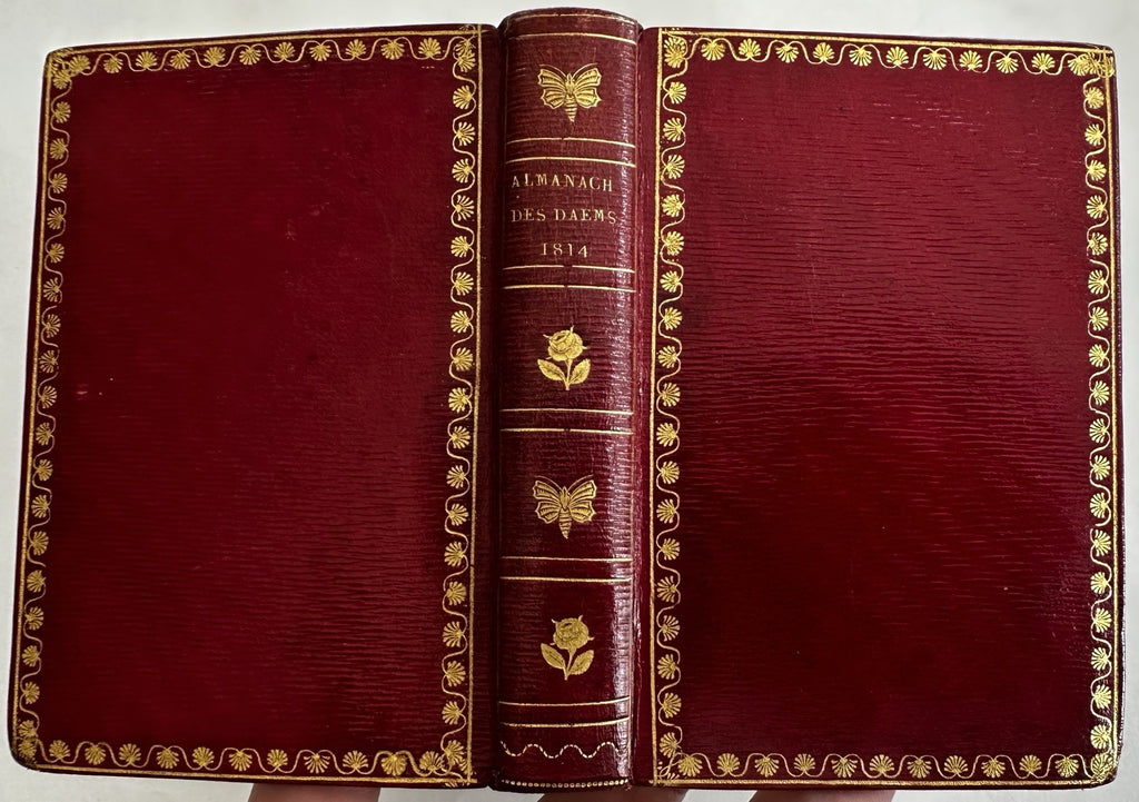 Women’s Female Almanac 1814 gorgeous red gilt morocco leather book engravings