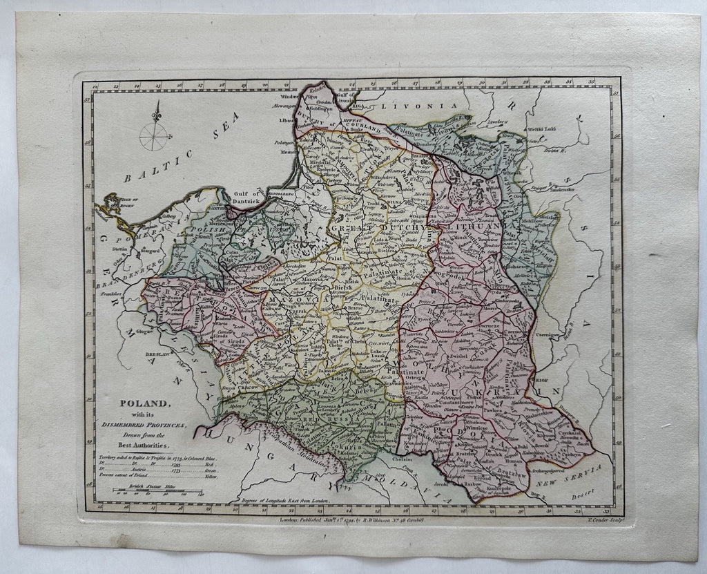 Poland w/ dismembered parts From Best Authorities 1794 Wilkinson scarce map
