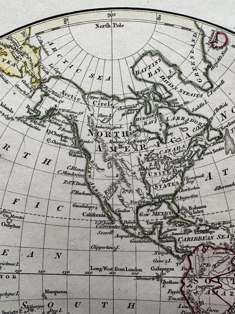 World in hemispheres showing latest voyages & Travels 1800 Wilkinson scarce map
