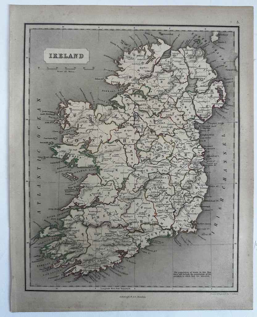Ireland island by itself 1848 Chambers engraved Gellatly hand colored map