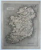 Ireland island by itself 1848 Chambers engraved Gellatly hand colored map