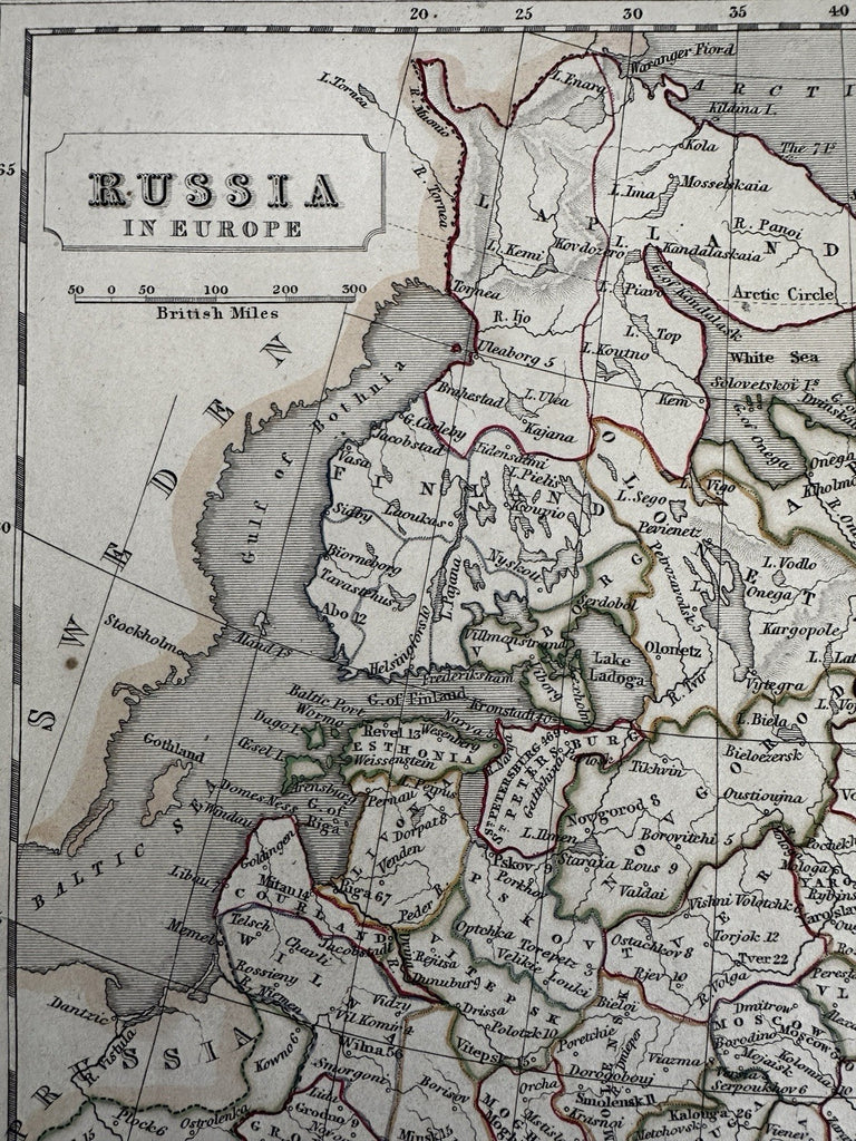 Russia in Europe 1848 Chambers hand color map Gellatly engraved