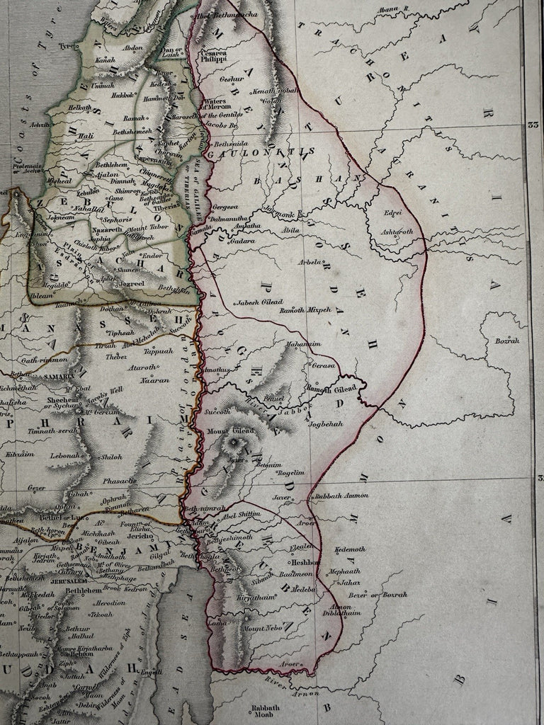 ancient Palestine Holy Land Judah 1848 Chambers hand color map Gellatly engraved