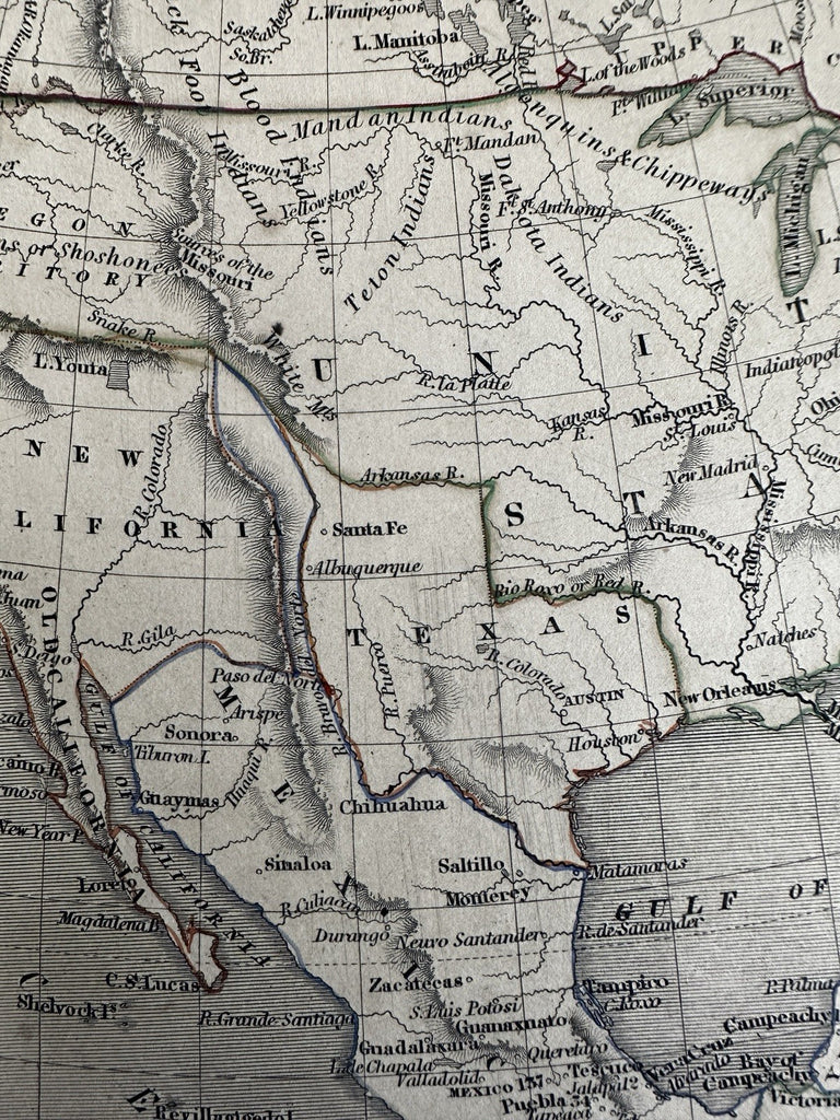 Texas as huge independent Republic Oregon Territorial U.S. c.1848 Chambers map