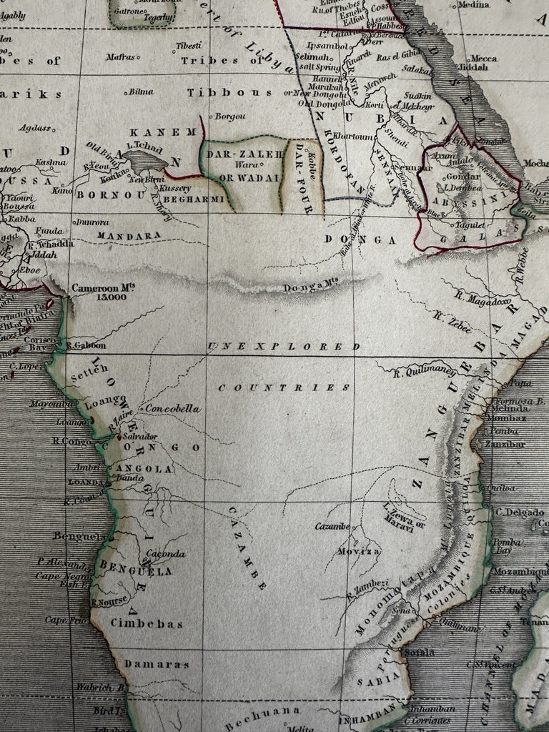 African continent shows vast Unexplored empty interior Moon Mt 1848 Chambers map
