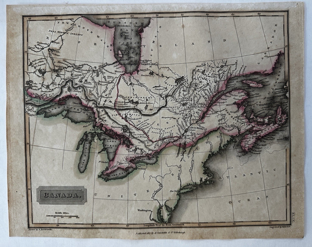 Canada British North America Indians 1817 Arrowsmith Hall engraved hc map