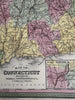 Connecticut state early RR lines 1850-5 Cowperthwait beautiful old color map