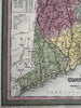 Connecticut state early RR lines 1850-5 Cowperthwait beautiful old color map