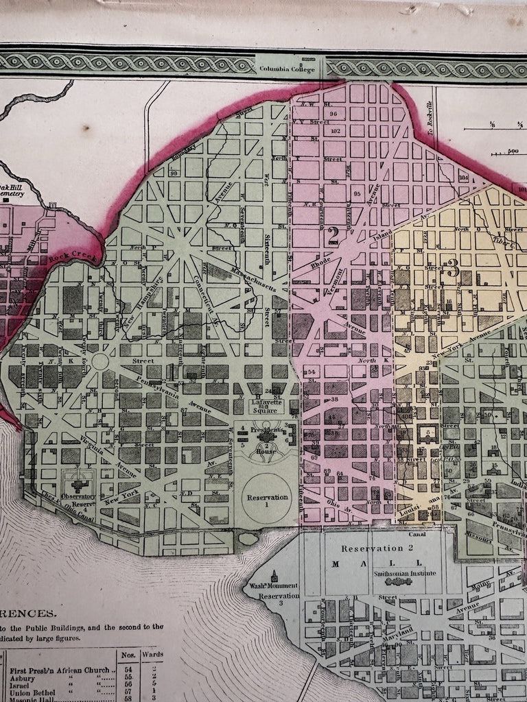 Washington, D.C. city plan names hotels & African churches 1855 Cowperthwait map