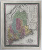 Maine state early RR lines canals 1850-5 Cowperthwait hand colored map