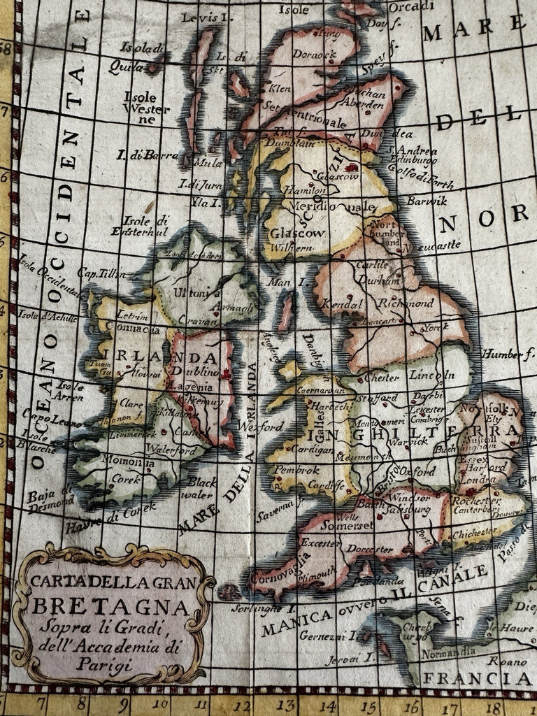 British Isles Ireland England Isles 1788 rare Italian hand colored miniature map